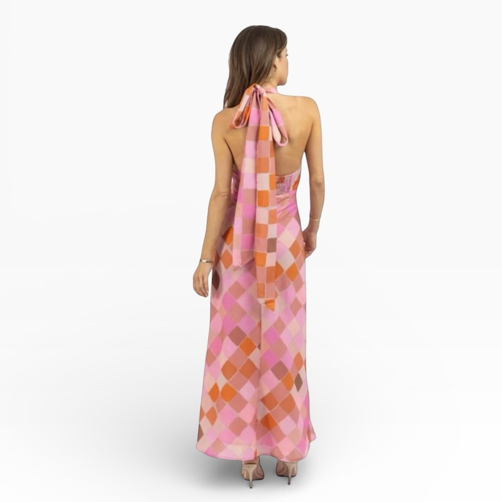 One & Only Collective NWT Morocco Maxi Dress Pink Patterned Halter Sz S